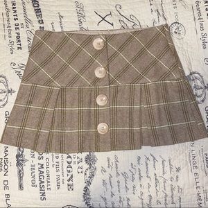 Tan & Green Plaid Skirt with Buttons